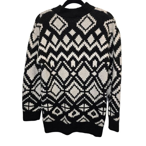 H&M Women's XS MAMA Jacquard-Knit Crewneck Geometric Pattern Sweater Black White - Picture 7 of 16